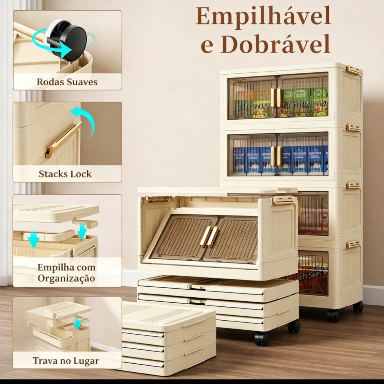 EmpilhaMax empilhável e dobrável com sistema de encaixe